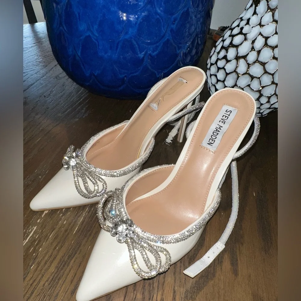 Steve Madden Cream Slingback Heels with Rhinestone Embellishments - Picture 2 of 3